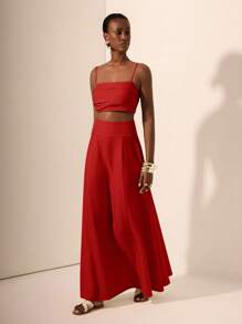 Zivah 2025 年夏季新款女士两件套，适合音乐节、复活节、圣帕特里克节、波西米亚风、生日派对、毕业典礼、日常穿着、休闲装、度假装、邮轮装、海滩装、日光浴装、时尚装、荷叶边、细肩带、麻花针织、竹纤维、亚麻布、卡其色 - 紅色 - 查看 3