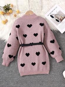 SHEIN Tween Girls' Casual Loose Fit Long Sleeve Crew Neck Sweater Dress Girls Sweater Dress Pink Sweater Dress Heart Sweater Dress Girls Heart Dress Tween Sweater Dress Fall Winter