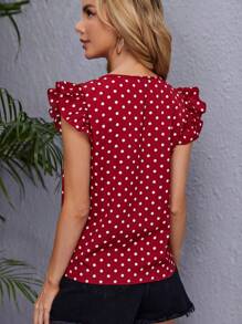 SHEIN Clasi Polka Dot Ruffle Trim Blouse