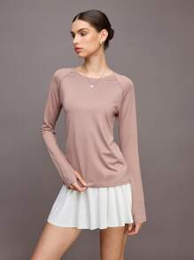 Activina Áo thun thể thao tay dài Raglan trơn màu cho nữ - Volcanic Gray - Xem 4