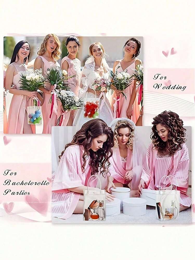 1/5/12 PCS Clear PVC Tote Bags - Reusable Holiday Party Gift Bags For Halloween Christmas Wedding Birthday | Bulk Craft Favor Bags With Handle - Clear - View 3