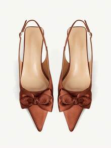 CUCCOO CHICEST Sandales à talons hauts en satin blanc à bout pointu avec nœud papillon, design romantique et élégant à talon bas. Convient pour les rendez-vous, le thé de l'après-midi, les courses en été