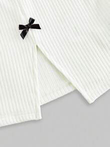 ROMWE Kawaii Women's Summer Casual Basic Ribbed Bow Strap Shorts Pajama Set - White - View 3