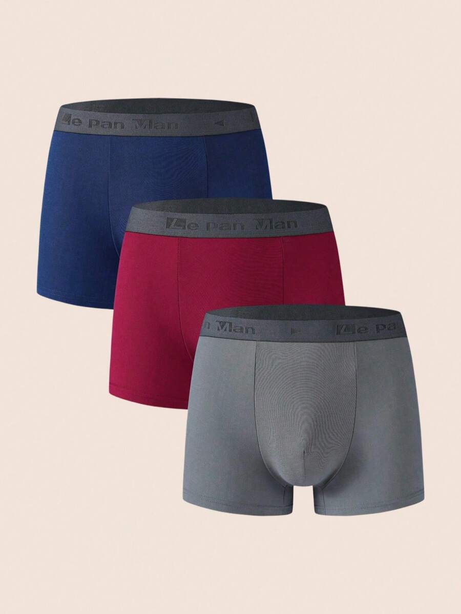 Men's Color Block Letter Woven Belt Boxer Shorts, 3pcs/Pack - Multicolor - View 1