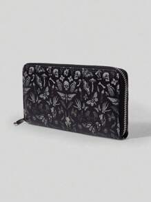 ROMWE Goth 1pc Women's Simple Butterfly Skull Zipper Wallet, Long Coin Purse, Black - Multicolor - View 2