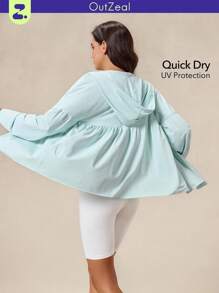 OutZeal Women UV Protection Flowy Ruffled Hem Hooded Sun-Proof Jacket Daily Casual - Baby Blue - View 11