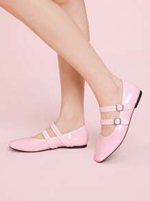 CUCCOO DOLLMOD 女士新款粉色撞色甜美时尚玛丽珍平底鞋 - 粉色 - 查看 4