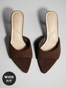 SHUZIA 派对优雅宽版女士舒适尖头小猫跟凉鞋 - 棕色 - 查看 5