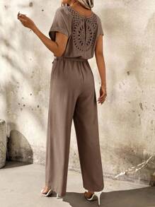 SHEIN Clasi Vacation Casual Solid Color Dress With Back Ruffle - Brown - View 2