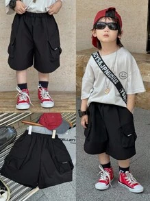 Dazy Kids Young Boy Letter Print Loose Fit Cargo Shorts