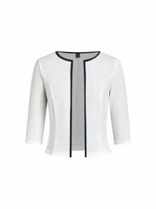 Ellevyn 女士优雅蕾丝拼布吊带背心连衣裙和开衫两件套，适合日常穿着和多种场合，秋季 - 藍白色 - 查看 4