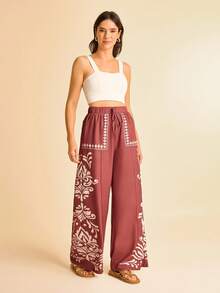 CAJUNI Pantalones holgados con bolsillo en la cintura con estampado de tótem Elastic, adecuados para vacaciones, citas, fiestas, playas, verano - Multicolor - Ver 7