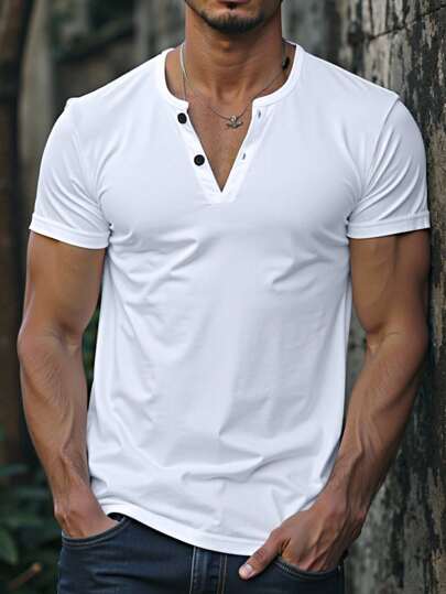 Manfinity Homme Men's T-Shirt With Decorative Oblique Placket