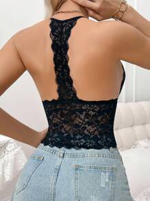 SHEIN 1件黑色蕾丝女式吊带背心
