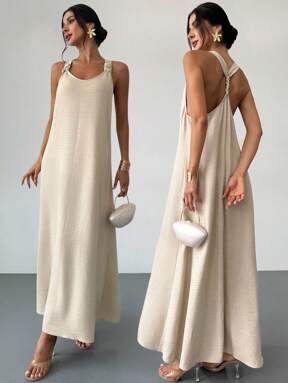 Firerie Women Casual Loose Linen-Like Flowy Dress, Comfortable Sleeveless Long Dress For Daily, Beach, Commuting, Vacation, Bohemian, Hawaiian, Spring/Summer, Vacation Outfits Woman