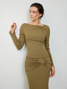 Uhlyne Uhlyne Top de base élégant et décontracté pour femmes, léger et confortable. Convient pour le style décontracté printemps, les week-ends, les trajets quotidiens. Minimaliste élégant pour le printemps et l'automne. - Vert olive - Voir 8