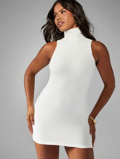 slim fit dress slacks Marco Long Sleeve Turtleneck Knit Midi Dress White– Selfie Leslie