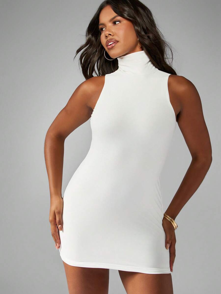 MISSGUIDED 无袖高领紧身迷你连衣裙优雅晚间俱乐部派对修身夜间外出冬季节日庆祝修身款