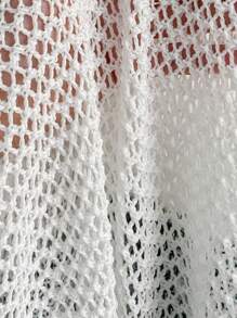 Comfortcana Plus Size Women Casual Numeric Pattern Contrast Color Lapel Drop Shoulder Loose Hollow Out Knit Top,Back To School - Black and White - View 6