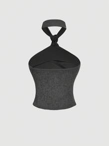 SHEIN MOD 女式灰色系带领口开衩衬衫，时尚灰色，女式西部装，乡村音乐会，老钱风格女装，商务休闲女装，女式教师装，女式外出上衣，女式办公室装，深灰色上衣，系带上衣，正式上衣 - 灰色 - 查看 2