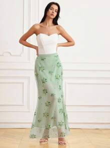 BELROSIE Falda de cintura con bordado de flor de perla transparente, adecuada para vacaciones en la isla, luna de miel, graduación, boda de verano, playa, graduaciones - Verde - Ver 6