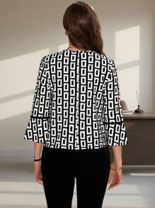 SHEIN Clasi Veste pour femme à manches ouvertes imprimée géométrique noir et blanc