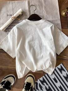 Manfinity Joysei Men White Knit Round Neck Short California Letter Graphic Sleeve T-Shirt, Boyfriend Gift, For Going Out