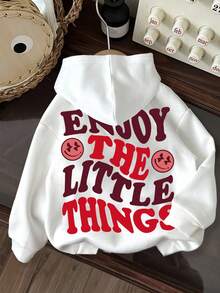 Muchica 休闲简约英伦印花连帽长袖超大女士运动衫