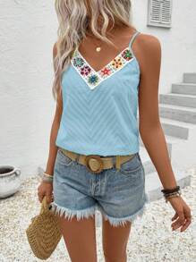 Breezaya 女士花卉印花休闲宽松吊带背心，适合度假穿着 - 淺藍色 - 查看 3