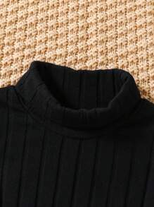 SHEIN 3件套幼儿立领罗纹长袖上衣，黑色、白色、灰色，适合春秋季休闲装、外出、旅行、聚会 - 彩色 - 查看 3