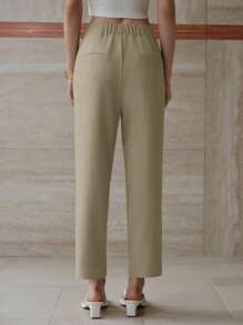 MOTF PREMIUM 斜口袋压褶裤 - 卡其色 - 查看 3