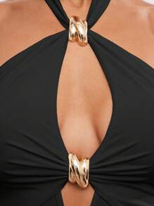 Hauture Body de oficina sexy casual simple doble dorado con adorno, para salir