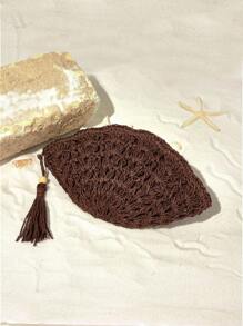 SHECARRY 度假休闲百搭编织草编手拿包 - 咖啡 - 查看 1