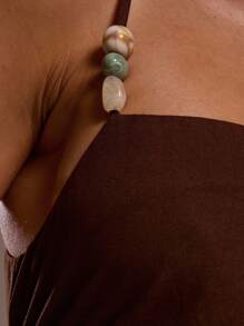 MUSERA 串珠吊带直筒长裙，夏季伊比沙岛风情，适合度假、性感海滩、浪漫优雅场合、生日、波西米亚风、拉菲草编发，秋冬皆宜。 - 咖啡 - 查看 5