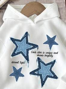 SHEIN Tween Boy Casual Cartoon Pattern Loose Cute Pentagram Print Thick Long Sleeve Sweatshirt, Suitable For Autumn/Winter - White - View 2