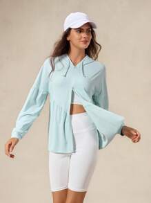 OutZeal Women UV Protection Flowy Ruffled Hem Hooded Sun-Proof Jacket Daily Casual - Baby Blue - View 10