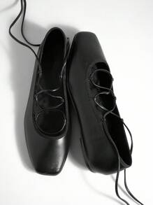 SHUZIA 魅力女士黑色 PU 踝带芭蕾平底鞋舒适一脚蹬休闲办公室度假鞋清凉氛围 - 黑色 - 查看 6