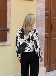SHEIN ICON Fall/Winter Women's Western Boho Cow Print Zip Front Cropped Long Sleeve Jacket - Multicolor - View 11