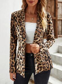 SHEIN Clasi Leopard Print Lapel Neck Single Button Blazer In Fall/Winter - Multicolor - View 1
