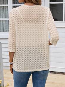 EMERY ROSE Women's Solid Color 3/4 Sleeve Open Front Casual Regular Jacket Crochet Cardigan Women Knitted Cardigan For Women Summer Cardigan For Women Thin Cardigan Knitted Tops For Women In Fall/Winter - Apricot - View 2