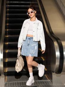 Denimly Women's Casual Everyday Urban Street Style Ripped Design Open Front Simple Comfortable Washed White Denim Jacket Fall Winter - White - View 5