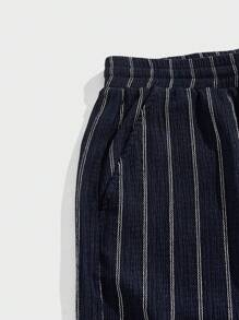 Chillumni 男士条纹抽绳腰口袋宽松短裤 - 寶藍色 - 查看 4