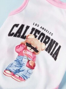 PETSIN 1pc Pet Cat Dog Universal California Cartoon Bear Cute Printed Pattern Fashion Leisure Comfortable Dog Tank Top