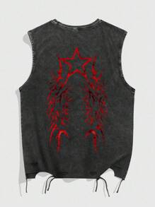 ROMWE MEN Goth 哥特风水洗印花酸洗休闲背心，万圣节