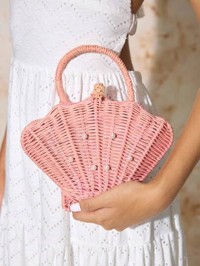 SHECARRY Vacation Fashion Beaded Shell Weave Handbag