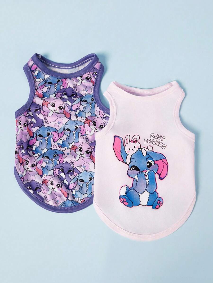 PETSIN 2件套宠物通用蓝色兔子可爱卡通印花时尚休闲舒适透气狗狗背心