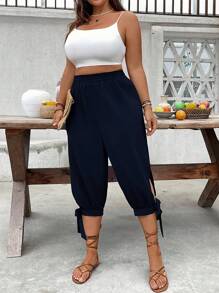 EMERY ROSE Plus Size High-Waist Drawstring 7/8 Pants, Spring/Summer