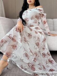 Feyla Women Floral Print Off Shoulder Ruffle Long Sleeve Top And Skirt Elegant 2 Pieces Set - Multicolor - View 4