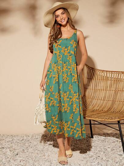 SHEIN Clasi Floral Print Scoop Neck Dress