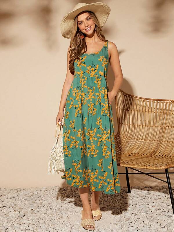 SHEIN Clasi Floral Print Scoop Neck Dress